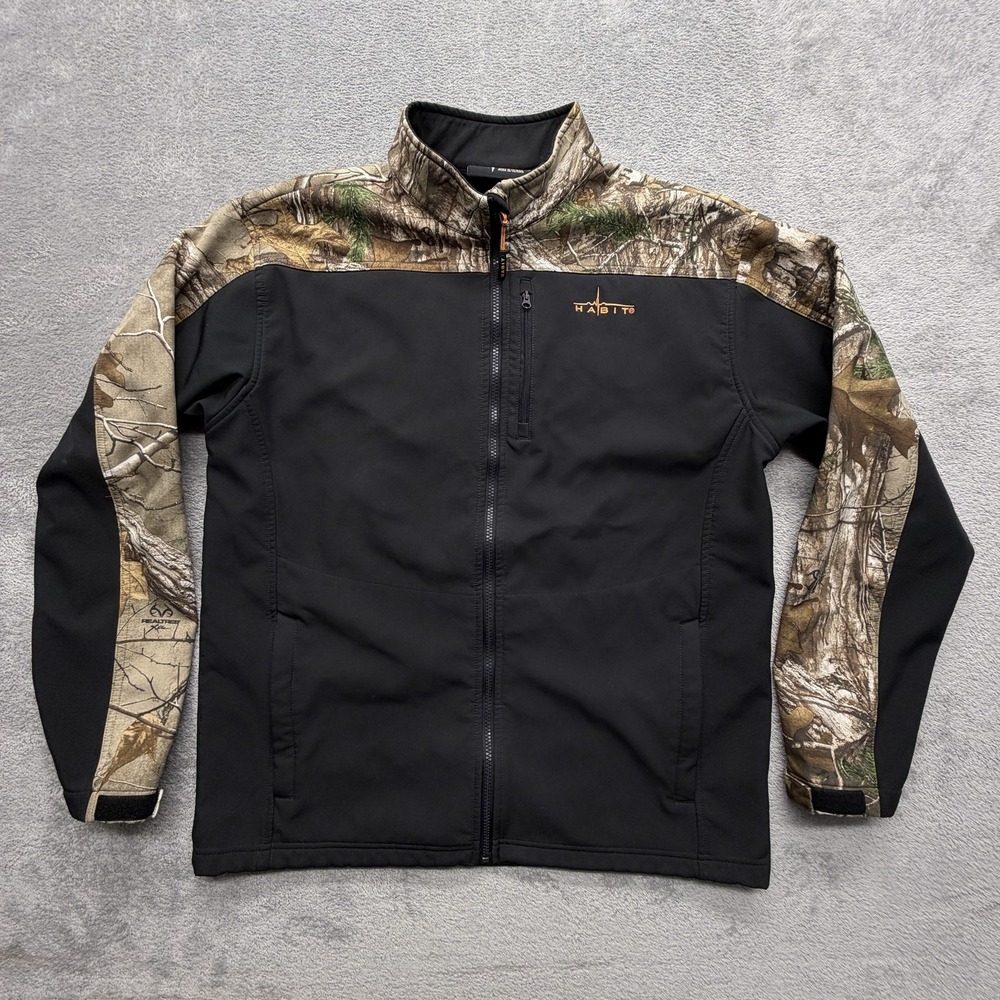 Habit‎ Jacket Mens Large Black Camouflage Softshell Full Zip Lined Hunting